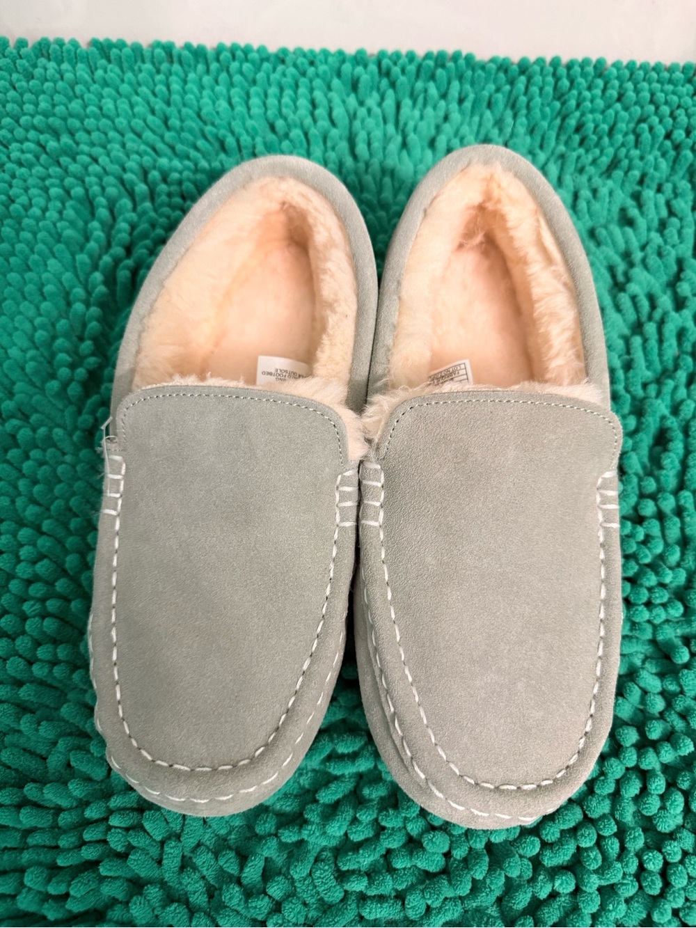 NWOT - Mykos - Light Gray Suede Faux-Fur Lined Slip-On Moccasins